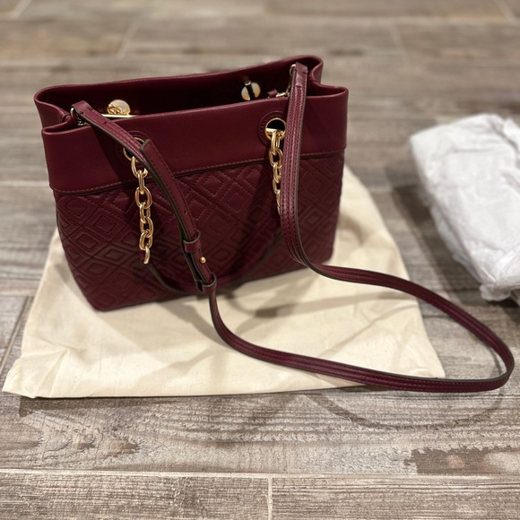 NWOT Tory Burch Quilted Burgundy Leather Fleming Bag - Picture 6 of 10